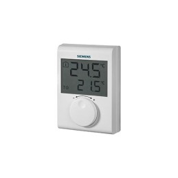 Termostato digital Siemens RDH 100 de color blanco, con pantalla LCD y un dial giratorio frontal para ajustar el calor.